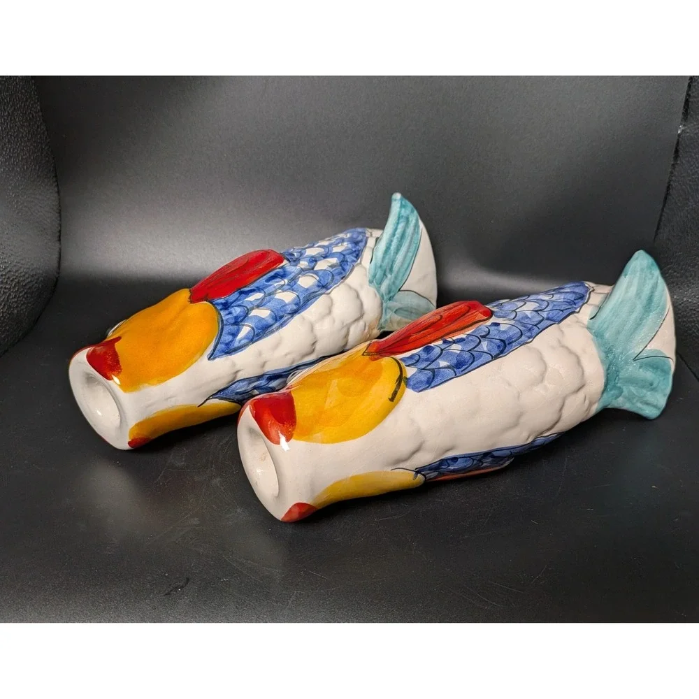 Vintage Italian Potter~Fish Candlestick Holders~Santo Stefano Di Camastra